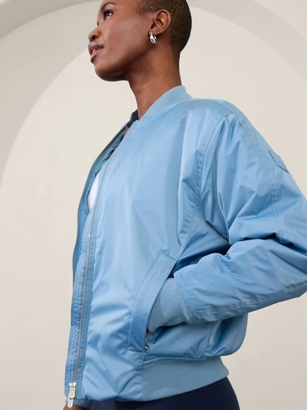 Athleta Jetset Bomber Jacket Women Blue‎ Full Zip Pockets
